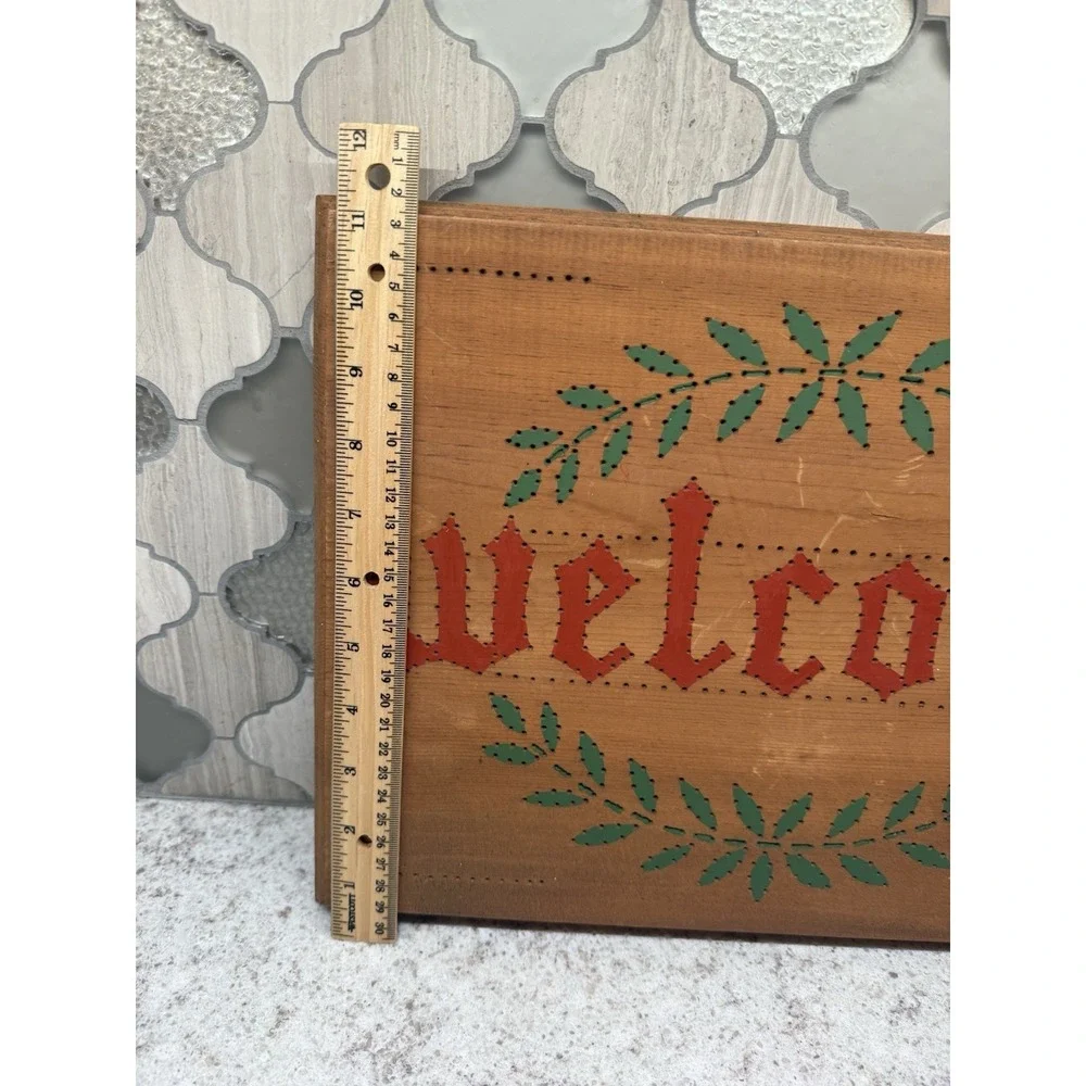 Vintage Welcome Wood Hang Sign Handmade Painted And Punched‎ Cottage Core Nice